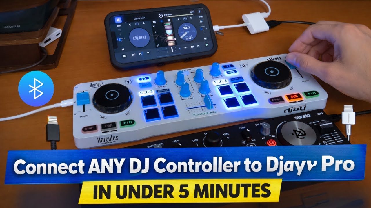 Подключите любой DJ-контроллер к Djay Pro на iPhone менее чем за 5 минут.