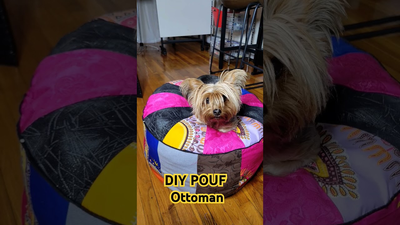 Here's a DIY pouf ottoman I made!  #sewing #sew #diyfashion #shorts #yorkies