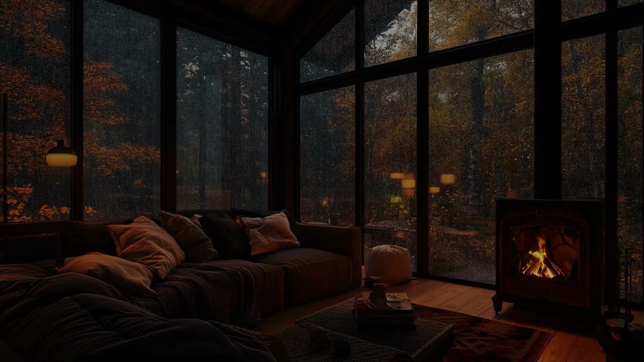 🌧️ Fireplace Glow and Rainfall Serenity in a Glass House – Your Escape from the Noise