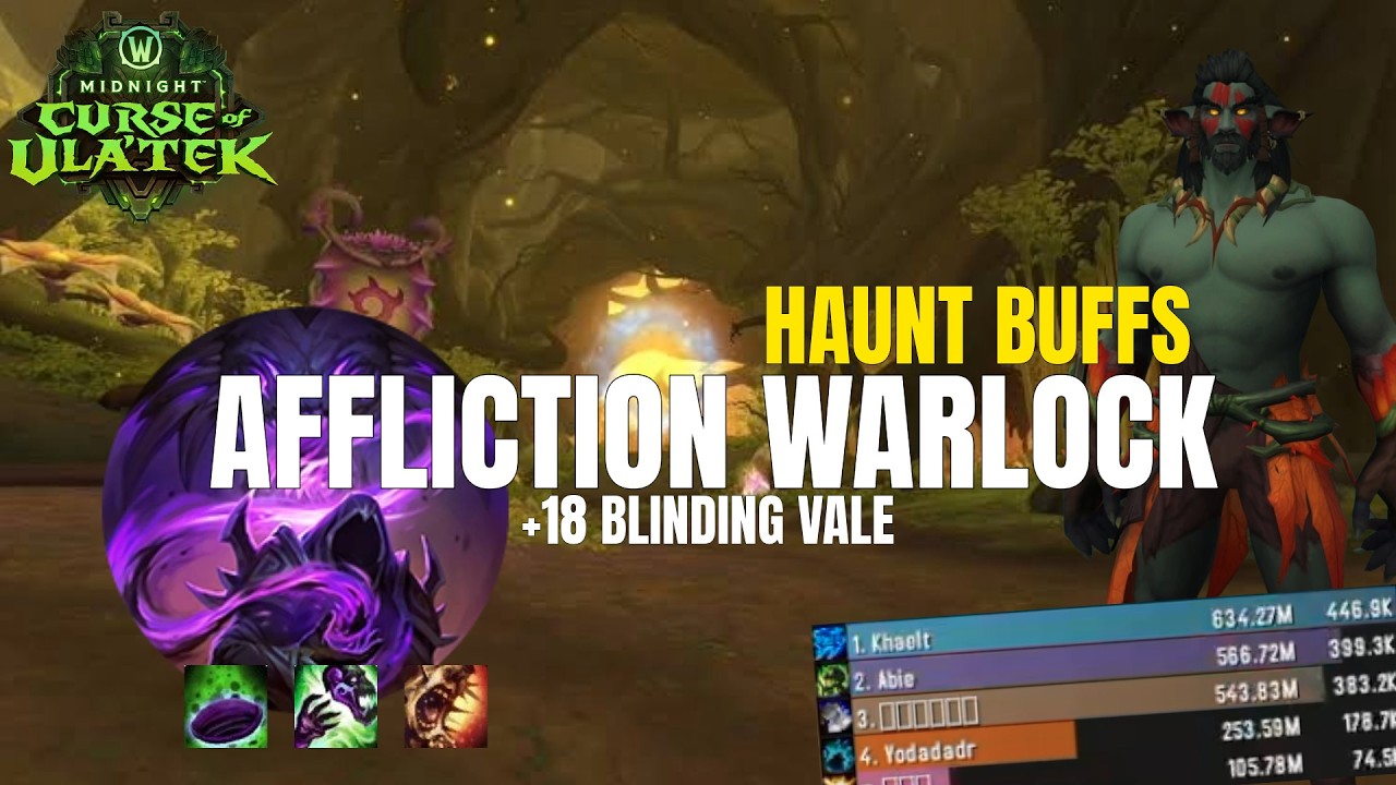 Blinding Vale +18 | Midnight PTR 12.1 Affliction Warlock | +4% ST via Haunt buff. Still need help.