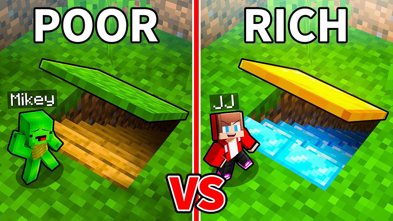JJ and Mikey: POOR vs RICH TINY UNDERGROUND BASE BATTLE in Minecraft - Maizen