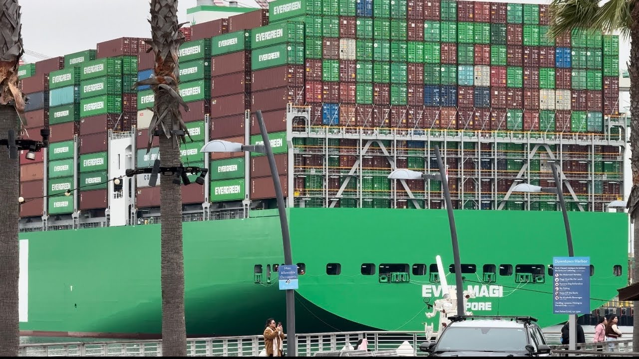 BIGGEST EVERGREEN CONTAINER SHIP TO EVER ARRIVE IN LOS ANGELES 4K SHIPSPOTTING - April 2024