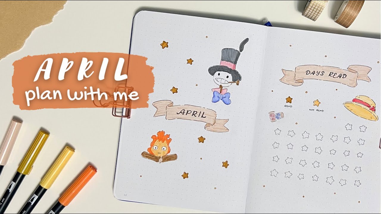 PLAN WITH ME | April 2022 Reading Journal Setup | Studio Ghibli Howl&rsquo;s Moving Castle