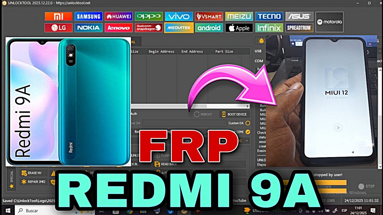 Frp XIAOMI REDMI 9A, By UnlockTool | Bypass ERASE FRP