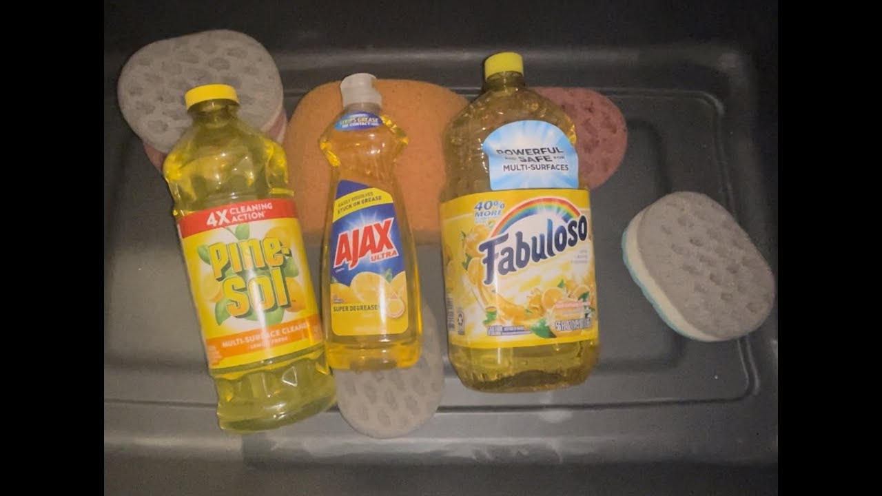 ASMR 🍋Lemon Scented 🍋Pine-Sol, Ajax Ultra Dish soap & Fabuloso🍋Dash of Gain for Rinse💚