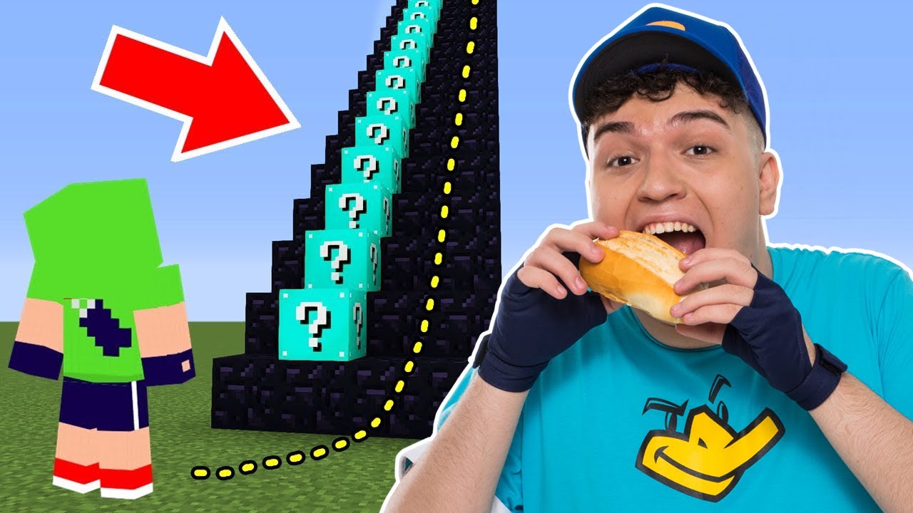 NÃO SUBA NA ESCADONA GIGANTE ERRADA DE LUCKY BLOCK AZUL DO BETÃO DO PÃO NO MINECRAFT!!