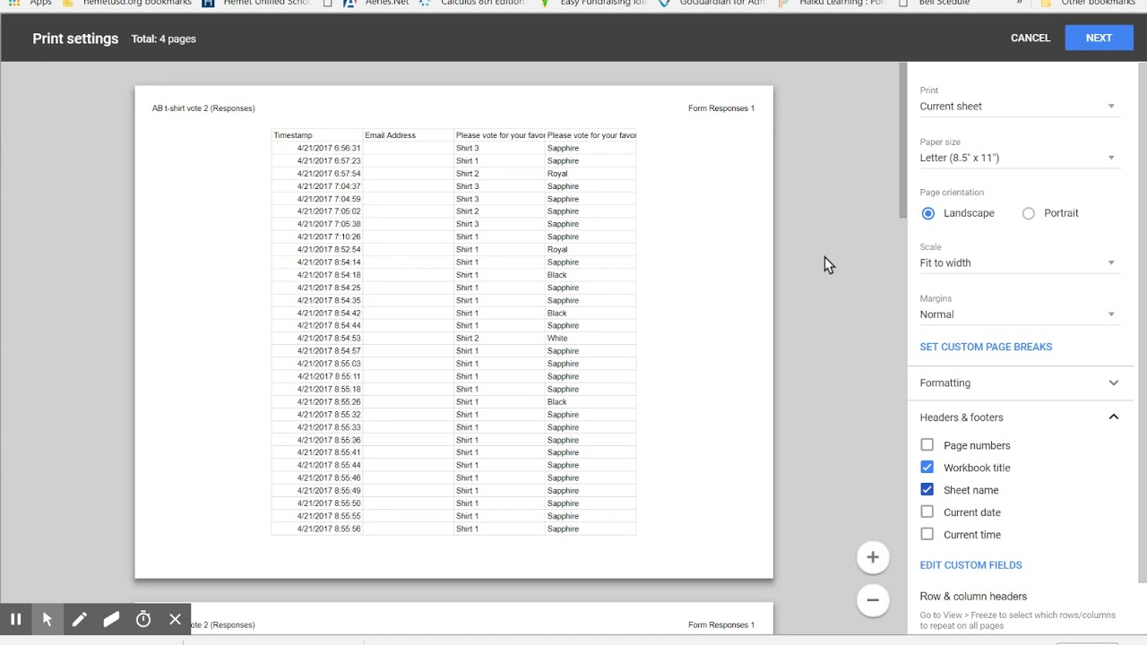 Print title of google sheets