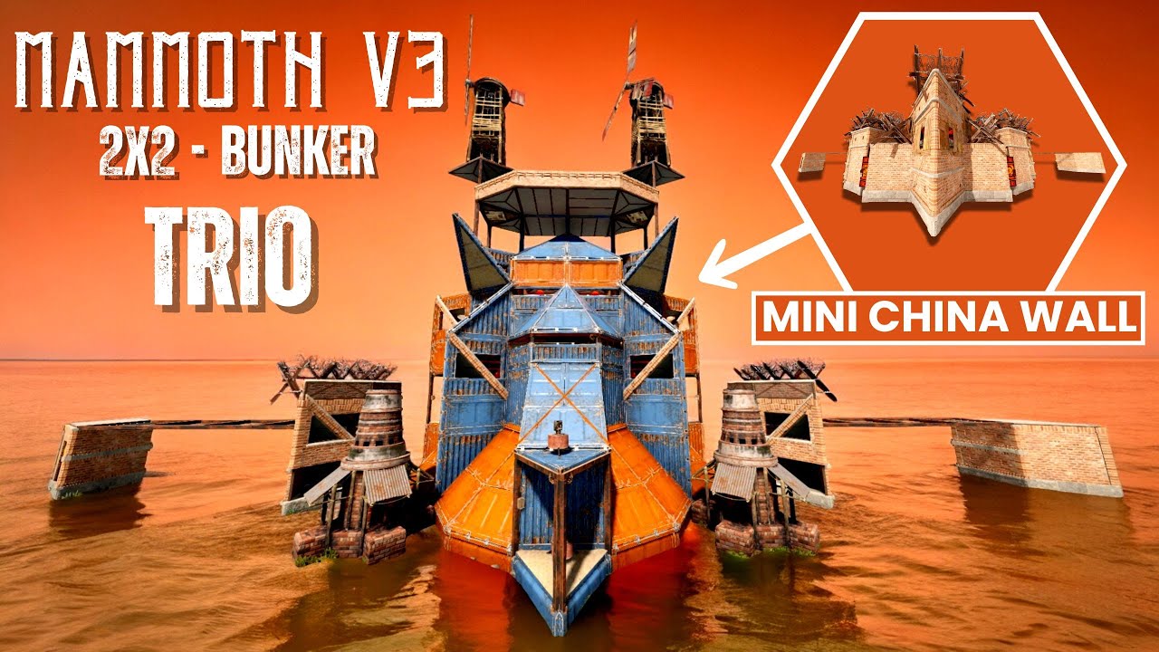 Mammoth V3 - The MOST Defendable 2X2 Bunker Base - Mini China Wall | Rust Base Design