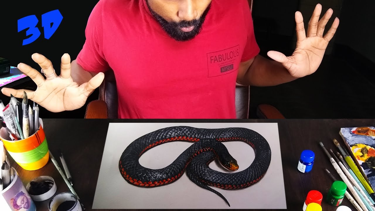 First Experience of 3D art | How to Draw 3D snake 🐍