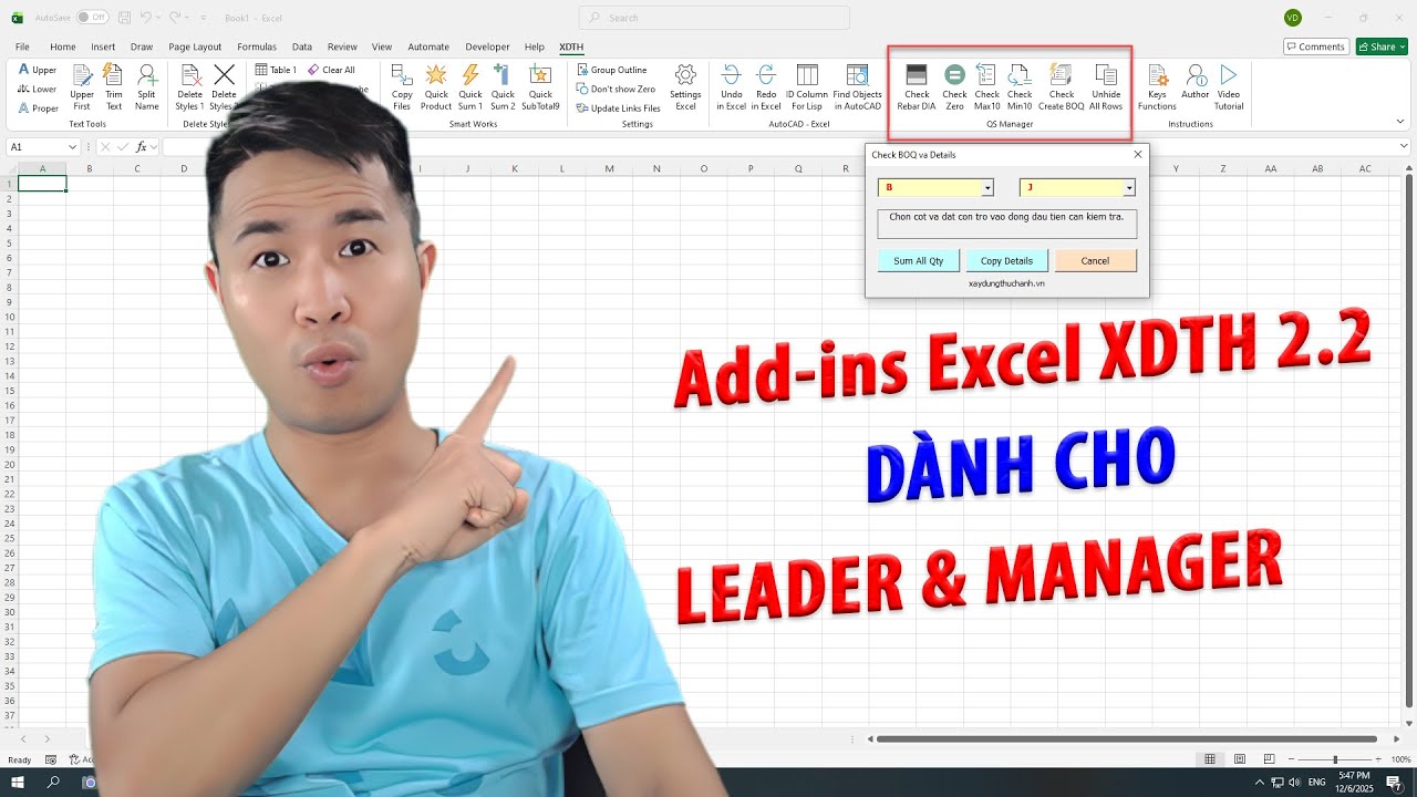 Add-ins Excel XDTH 2.2 - Công cụ dành cho QS Leader, QS Manager
