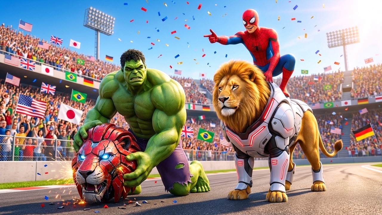 🦁🕷SPIDERMAN Wins the Legendary Lions Magic Racing Championship - Epic Racing Challenge