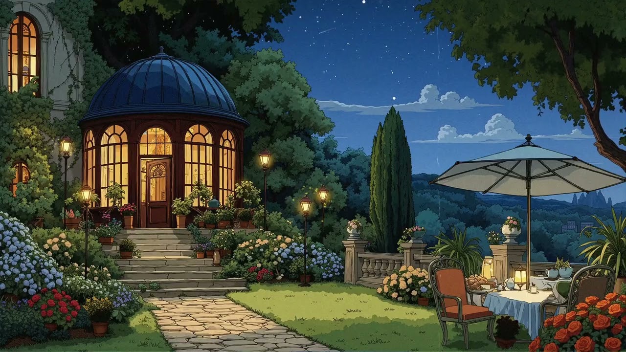 Timeless Oldies Playing in Another Room in a Moonlit Garden &mdash; Soft Vintage Songs Under the Night Sky