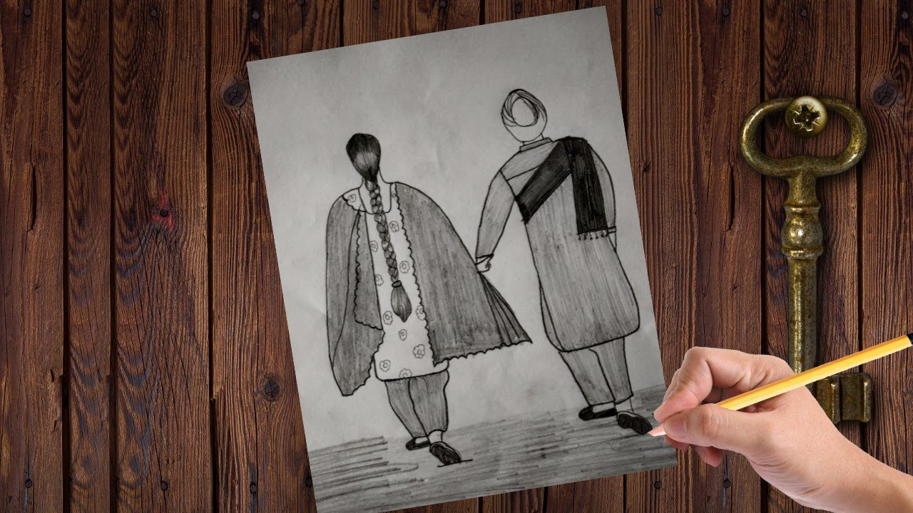 Punjabi couple drawing by kirandeepkaur arts #PencilDrawing #CuteCouple #CuteGirlDrawing #Art