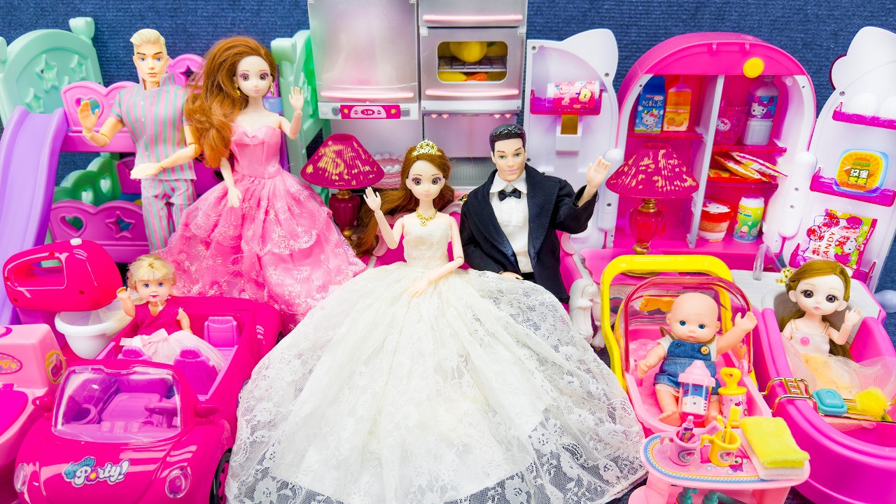 22 Minutes Satisfying with Unboxing Barbie Princess Pink Kitchen, Rock Bed Play Set Review Toys｜ASMR