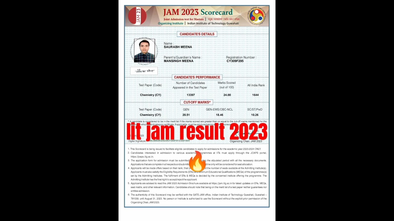 IIT JAM RESULT 2023 | MSC CHEMISTRY
