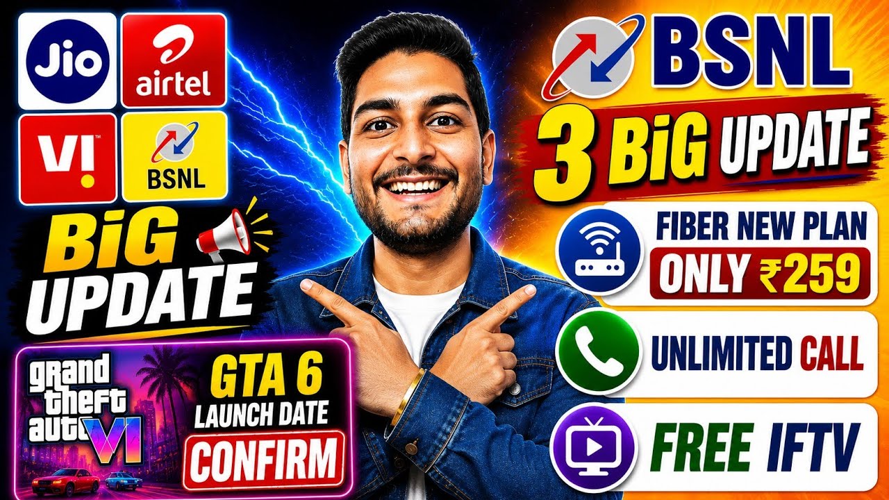 Jio, Airtel, Vi, Bsnl Big News | Bsnl Fiber Only ₹259 New Plan | Bsnl 3 News - GTA 6 Confirm 