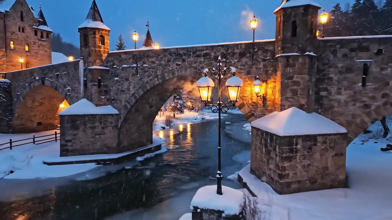 🎄 Calm Medieval Winter Ambience with Snowfall and Fireplace for Deep Focus