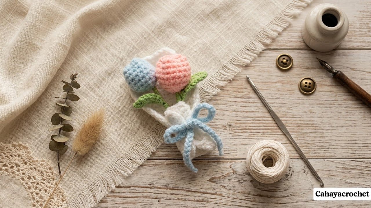Crochet bouquet keychain tutorial | Merajut buket bunga mini
