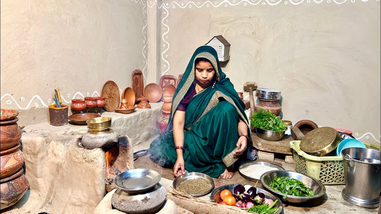 चूल्हे पर बथुआ का सकपैटा रोटी साग #villagefood #traditionalcooking