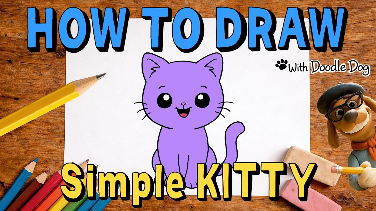 How to Draw a Simple Kitty 🐱 | Easy Drawing for Kids | Doodle Dog
