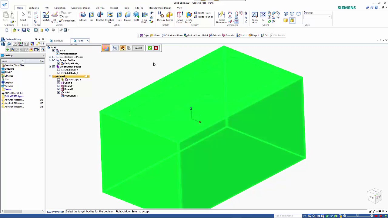 Creating a core and cavity in Solid Edge