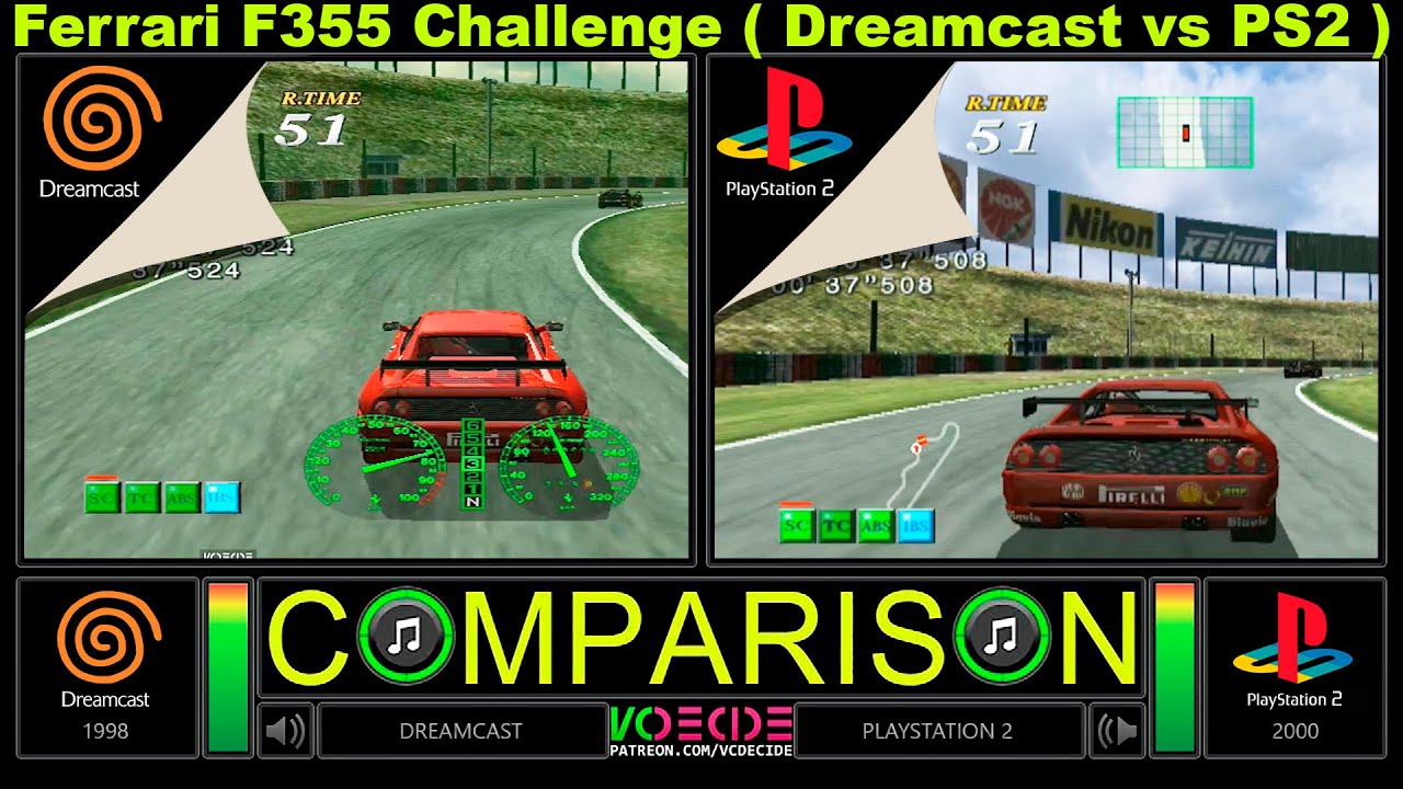 F355 Challenge (Dreamcast vs PlayStation 2) Side by Side Comparison | VCDECIDE
