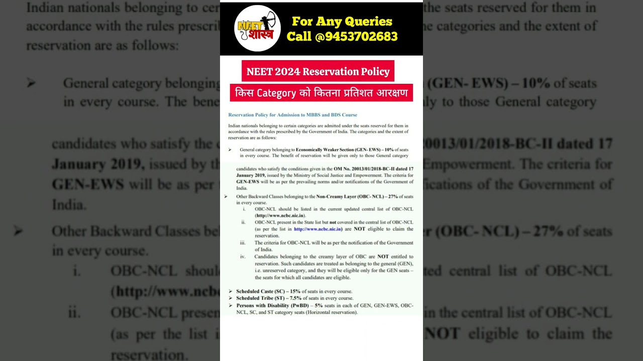 NEET 2024 Reservation Policy | NEET 2024 Caste Reservation on MBBS Seats