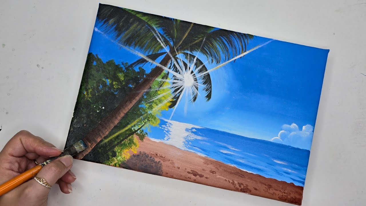 How to paint paradise beach with acrylic color/easy painting 