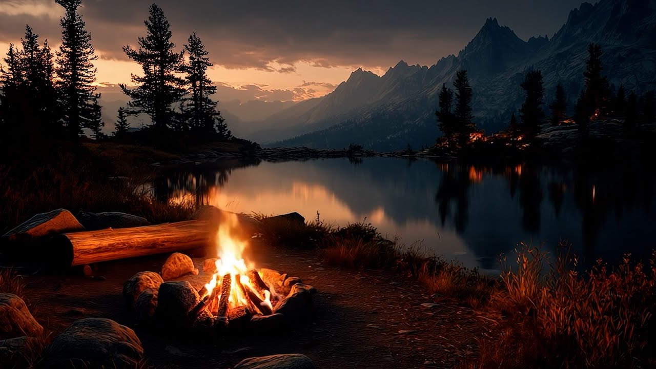 Lake Night Fire ASMR 🔥 12H Gentle Fireplace for Deep Sleep