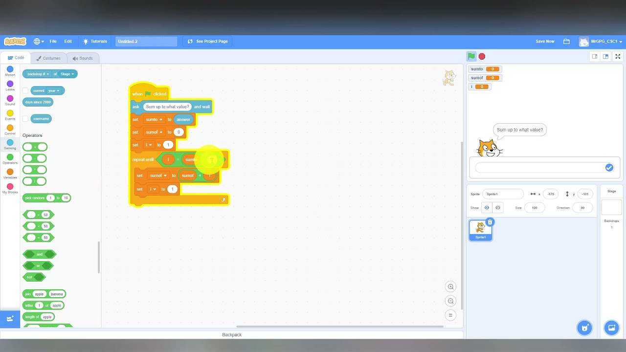 Scratch & Python Sum Numbers (inclusive from 1)