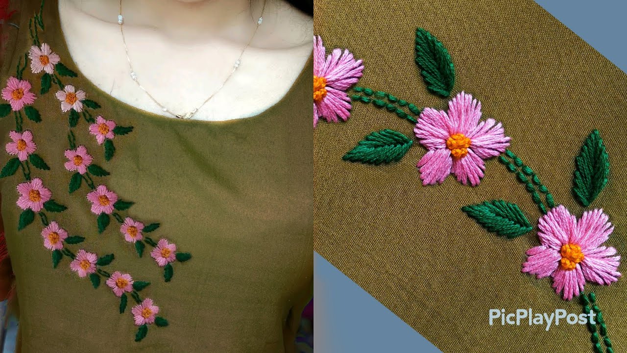 Beginners ന് വേണ്ടി ഒരു easy design|Hand Embroidery neck design|passion in fashion