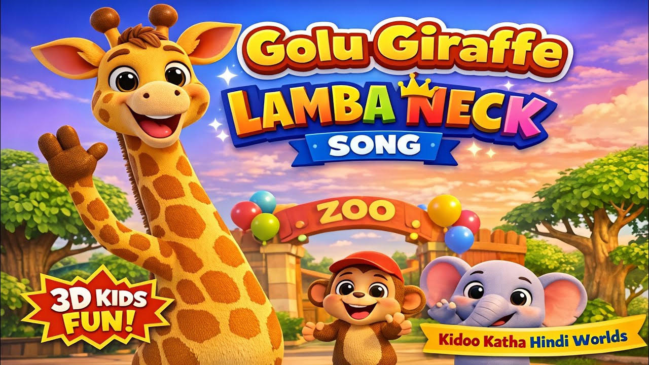 Golu Giraffe Lamba Neck Song 🦒 | Fun Animal Kids Song | 3D Cartoon | Kidoo Katha Hindi Worlds
