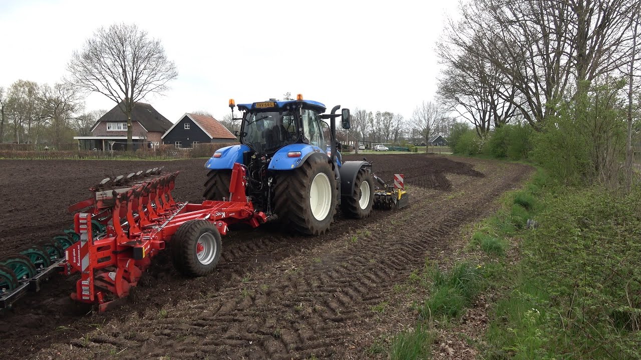Ecoploegen (10 cm diep) met 7 schaar Koeckhoven.net Ovlac ecoploeg en New Holland T6.180 (2023)