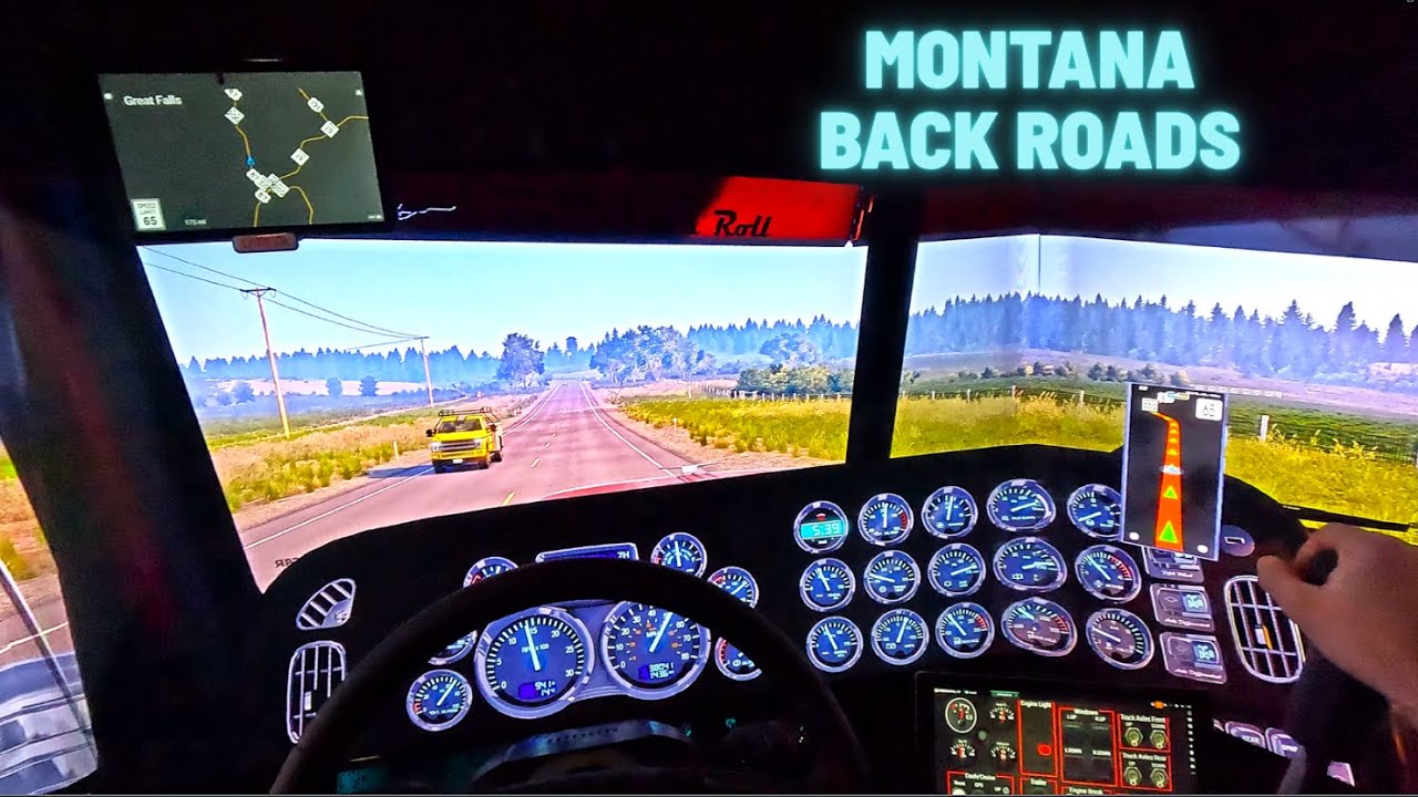 C15 6NZ Jake Brakes on Montana Back Roads 💥 Red Flat Top Peterbilt 379 |  ATS