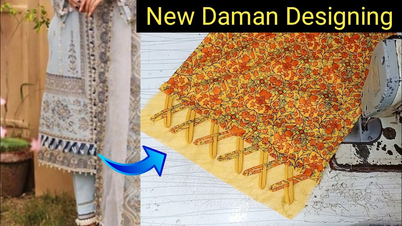 Stylish daman design cutting and stitching || daman design for eid 2023 || printed suit daman design