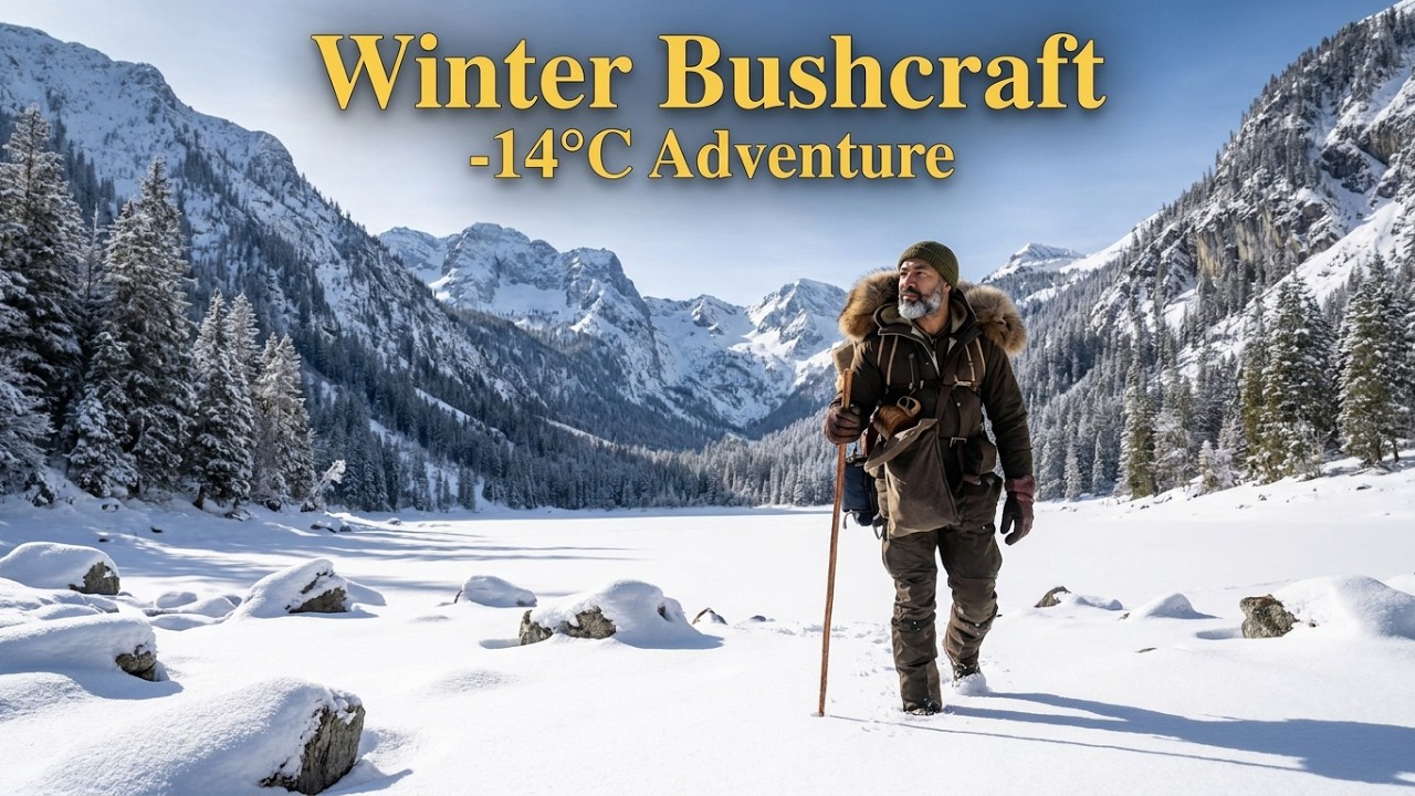 Bushcraft Camp-Winter Moutain Valley Adventure: Long Fire, Tree Felling, 