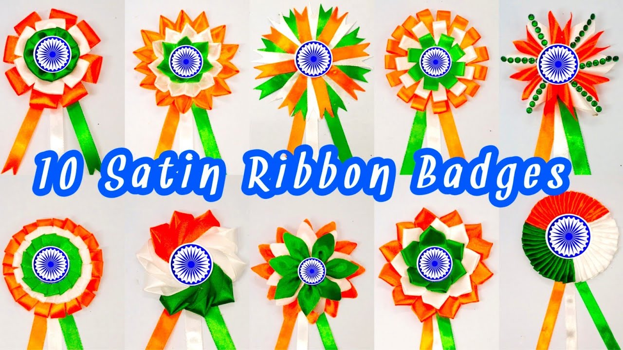10 Satin Ribbon Republic Day Badges Making /Independence Day Badge Ideas/DIY/Handmade Badges.