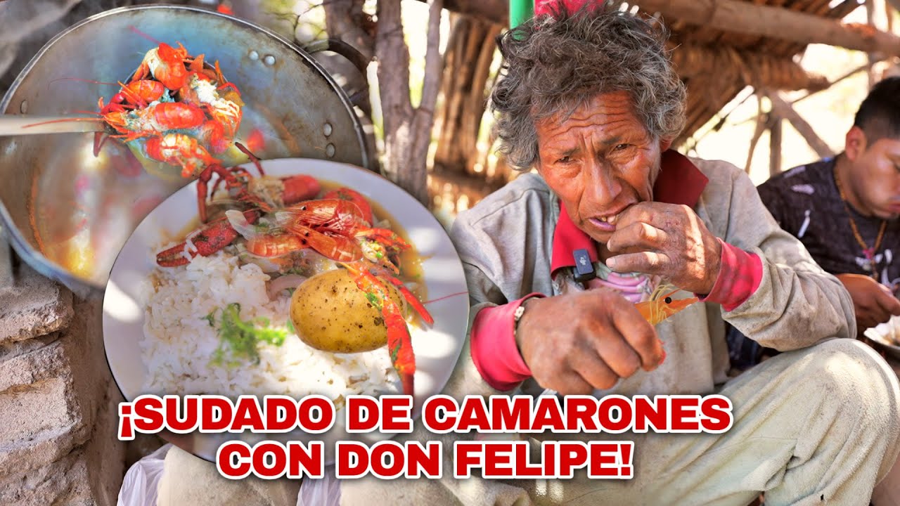 Así hicimos con Don Felipe un sudado de camarones al fuego de leña y esto paso al final