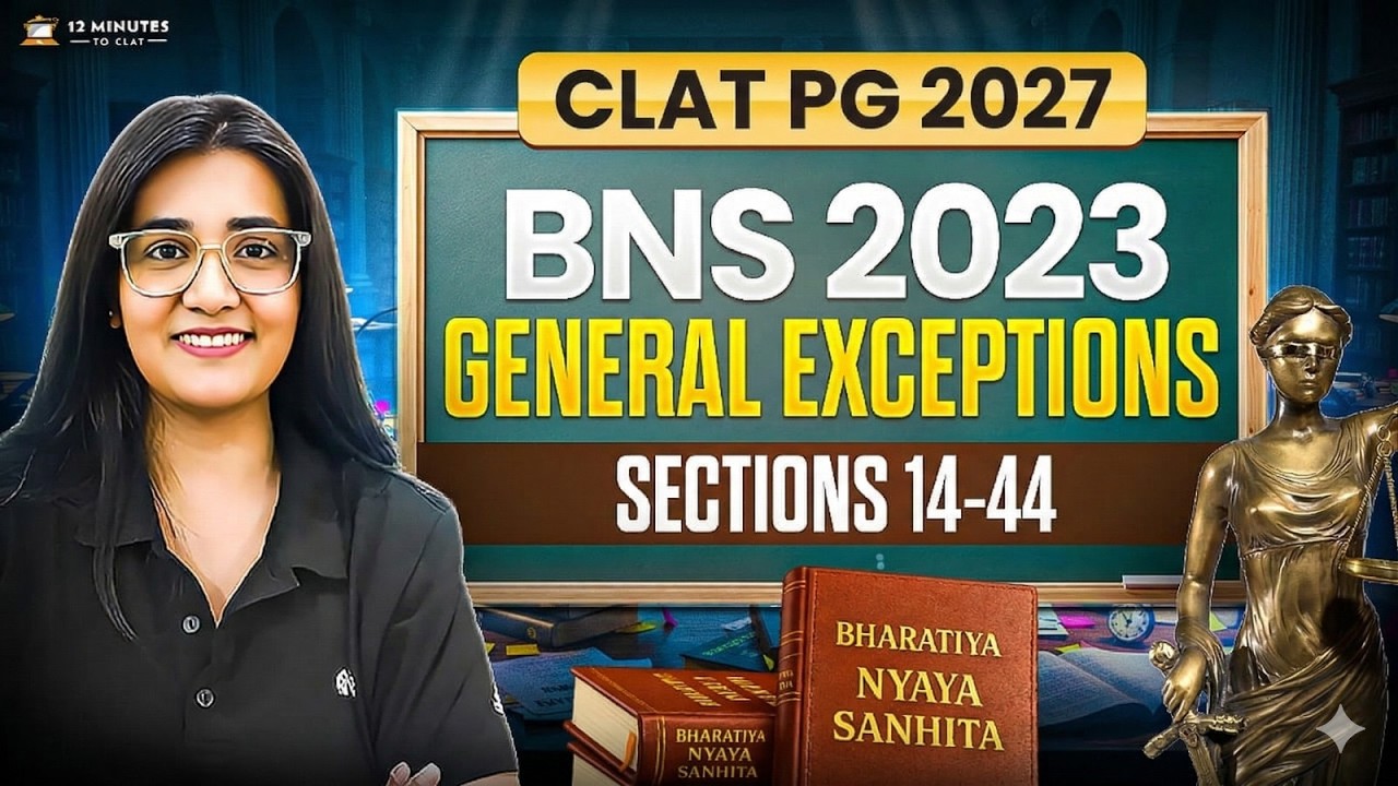 CLAT PG 2027: BNS 2023 General Exceptions (Sec 14-44) ⚖️ Bharatiya Nyaya Sanhita