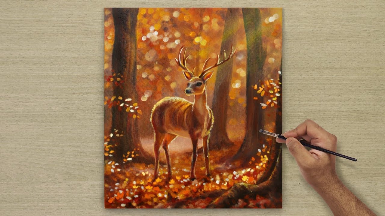 How to Draw a Beautiful Autumn Scenary / Acrylic Painting for Beginners / STEP BY STEP 