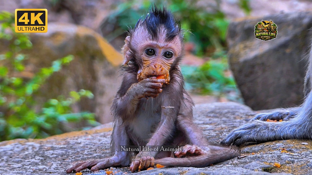 Cute Baby Monkey Eating Food | 4K Ultra HD | Natural Life of Animals 🐒
