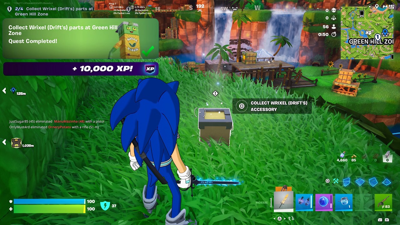 Fortnite - Collect Wrixel Drifts Parts At Green Hill Zone (Build A Wrixel Quests)