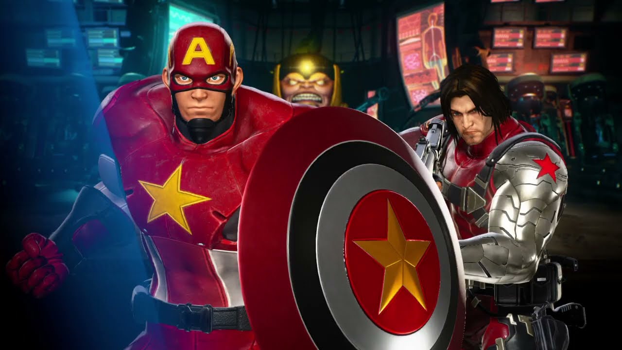 По запросу: геймплей аркадной версии игры MARVEL VS. CAPCOM: INFINITE с Капитаном Америкой и Зимн...