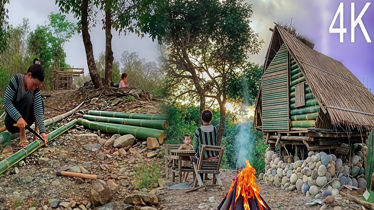 Single MOM Build a Small Forest House | Simple Living, Dining Setup & Staying Warm in Rainy Season