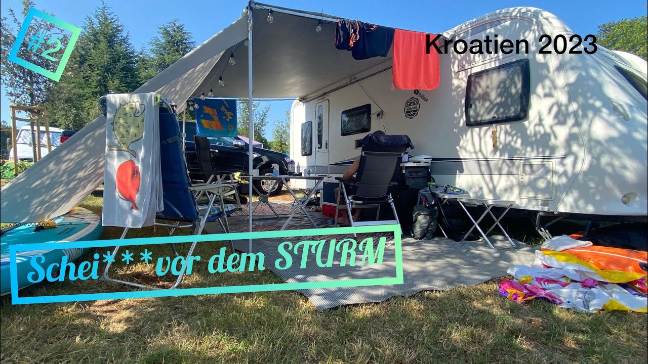 Ankunft mit dem Wohnwagen in dem Kroatien Urlaub, Schei*** am reifen , falscher Platz