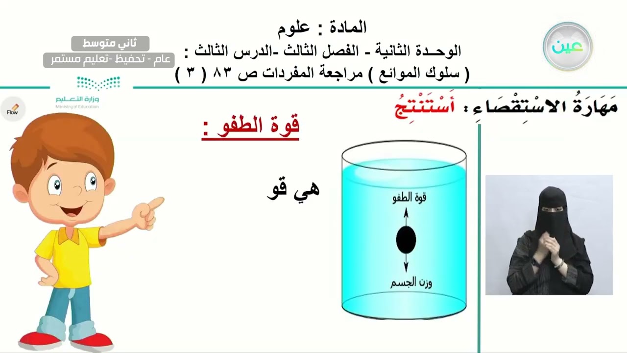 الوحدة الثانية – الفصل الثالث – الدرس الثالث: (سلوك الموائع) مراجعة المفردات ص 83 (3) - العلوم
