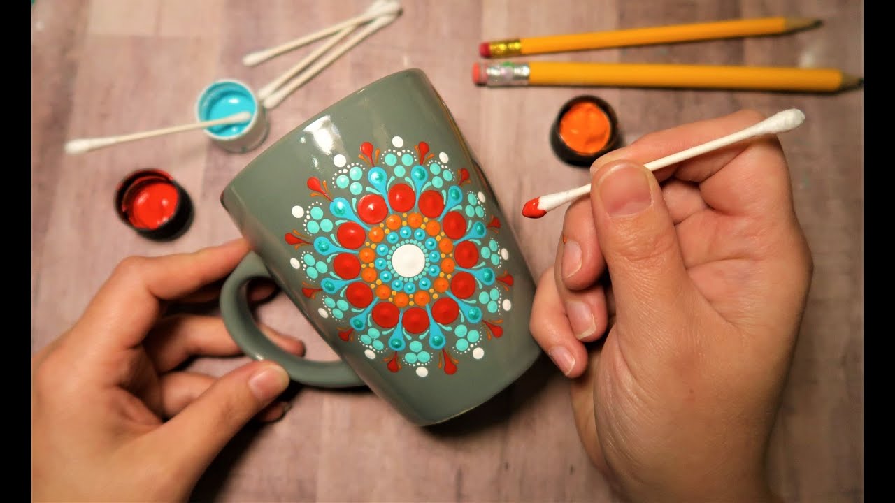 SIMPLE Dot Mandala Mug Painting Using ONLY Qtip Toothpick Pencil