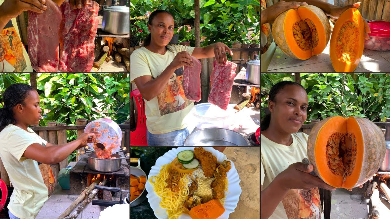Hoje o almoço foi caprichado, costela suína cozida, e abóbora cozida, feijão arroz. 
