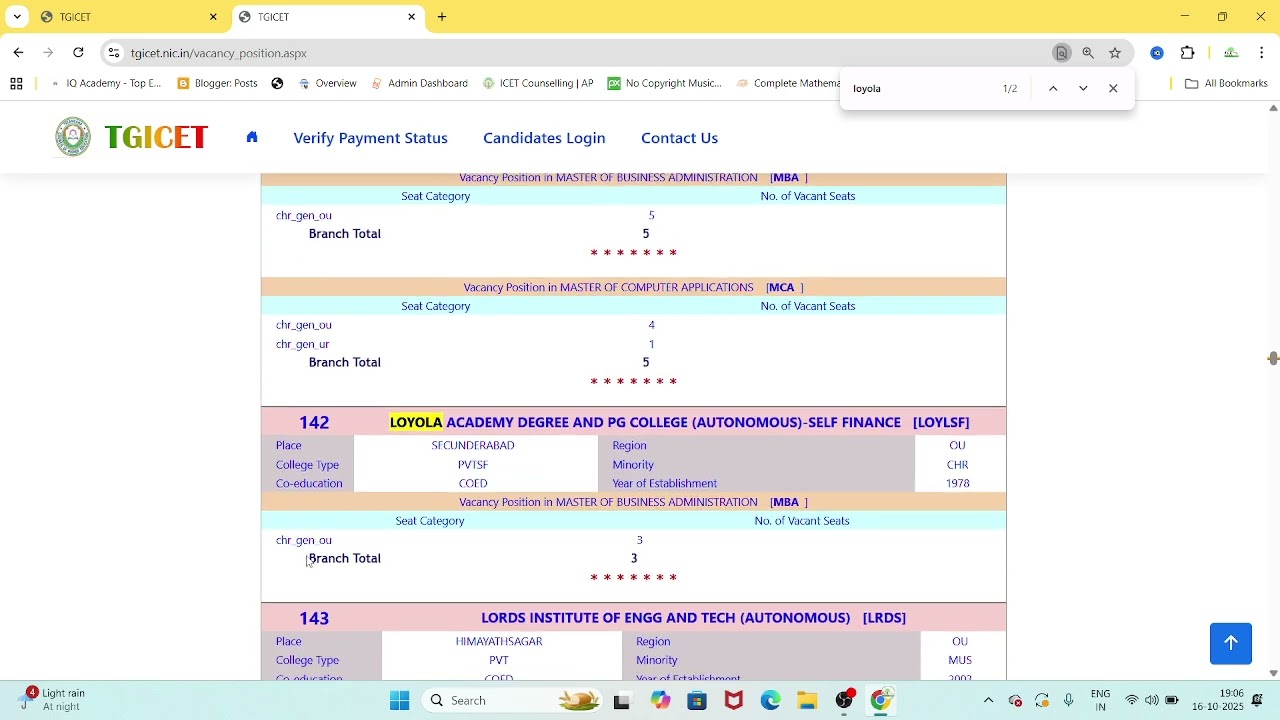 left over mba mca seats tg icet for spot admissions / IQ ACADEMY
