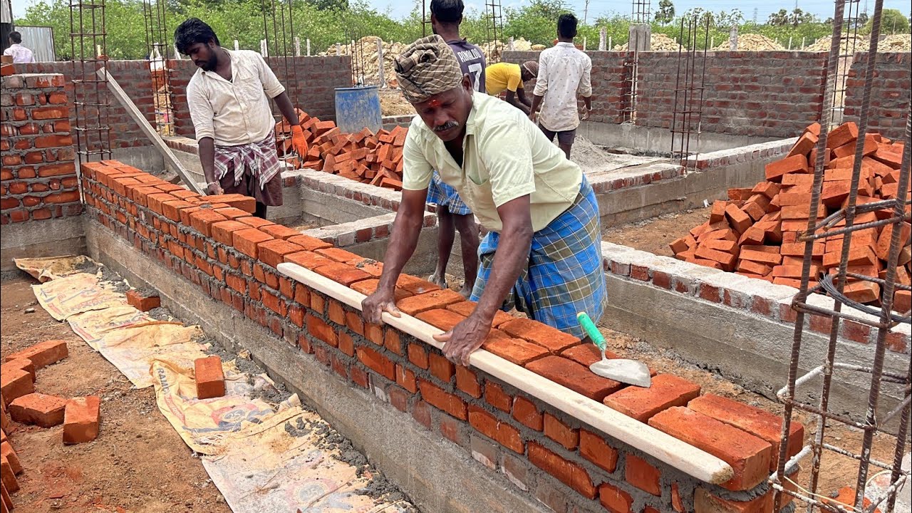 Brickwork Techniques of Basement_2BHK New House Basement Brickwall Build Accurately with Bricks